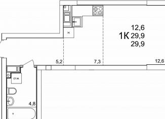 Продаю 1-комнатную квартиру, 29.9 м2, деревня Анкудиновка, ЖК КМ Анкудиновский Парк