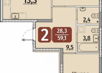 Продаю 2-комнатную квартиру, 59.1 м2, Чебоксары