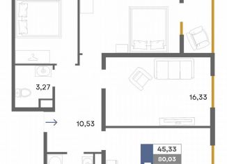 Продам 3-ком. квартиру, 81.3 м2, село Белоглинка