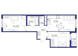 2-комнатная квартира на продажу, 56.1 м2, посёлок Шушары