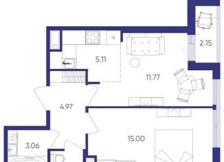 Продажа 2-комнатной квартиры, 41.1 м2, посёлок Шушары