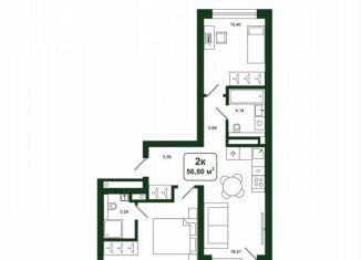 Продам 2-ком. квартиру, 56.8 м2, деревня Дударева, улица Сергея Джанбровского, 25