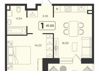 Продаю однокомнатную квартиру, 41.1 м2, Тюмень, ЖК Горизонт