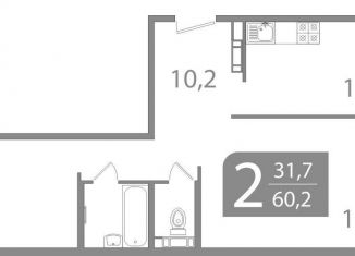 2-комнатная квартира на продажу, 60.2 м2, Томск, улица Пришвина, 46