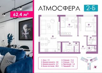 Продаю 2-ком. квартиру, 62.2 м2, Астрахань, улица Бехтерева, 12/4, ЖК Атмосфера