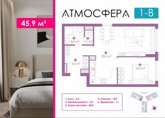 Продажа 1-комнатной квартиры, 46.4 м2, Астрахань, улица Бехтерева, 12/4, ЖК Атмосфера