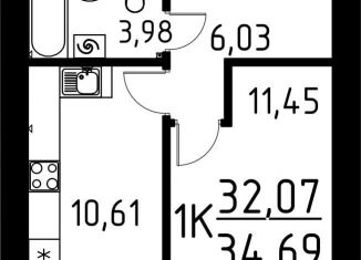 Однокомнатная квартира на продажу, 34.7 м2, Томск, улица Вершинина, 58к2