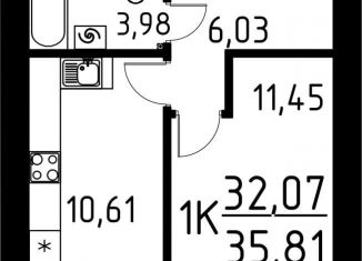 1-комнатная квартира на продажу, 35.8 м2, Томск, улица Вершинина, 58к2
