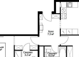 Продам 2-ком. квартиру, 58.4 м2, деревня Сапроново, микрорайон Купелинка, 7, ЖК Эко Видное 2.0