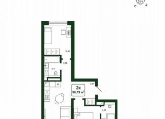 Продаю двухкомнатную квартиру, 56.8 м2, деревня Дударева, улица Сергея Джанбровского, 25