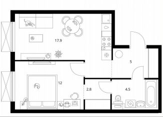 Продам однокомнатную квартиру, 42.2 м2, Котельники