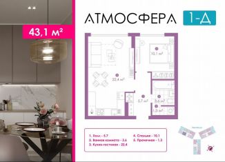 Продажа однокомнатной квартиры, 42.8 м2, Астрахань, улица Бехтерева, 12/4, ЖК Атмосфера