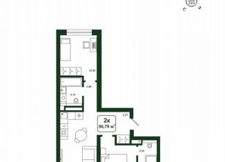 Продам 2-ком. квартиру, 56.8 м2, деревня Дударева, улица Сергея Джанбровского, 25