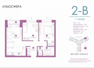 Продается 2-комнатная квартира, 56.1 м2, Астрахань, улица Бехтерева, 12/4, ЖК Атмосфера