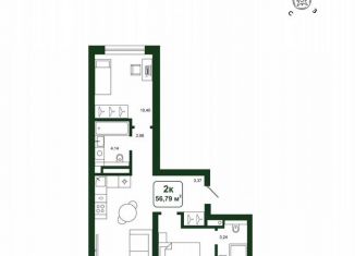 Продам 2-ком. квартиру, 56.8 м2, деревня Дударева, улица Сергея Джанбровского, 25
