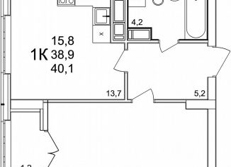 Продам 1-комнатную квартиру, 40.1 м2, деревня Анкудиновка, ЖК КМ Анкудиновский Парк