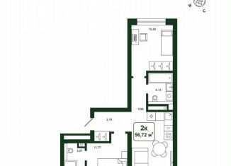 Продается 2-комнатная квартира, 56.7 м2, деревня Дударева, улица Сергея Джанбровского, 25