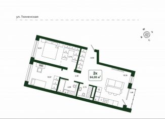 Продажа двухкомнатной квартиры, 64.1 м2, деревня Дударева, улица Сергея Джанбровского, 25