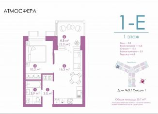 Продам 1-ком. квартиру, 35.6 м2, Астрахань, улица Бехтерева, 12/4, ЖК Атмосфера