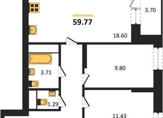 Продается 2-ком. квартира, 59.8 м2, Воронеж, улица Кривошеина, 13/14