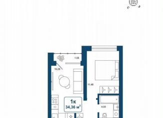 Продажа 1-ком. квартиры, 34.4 м2, деревня Дударева, улица Сергея Джанбровского, 25