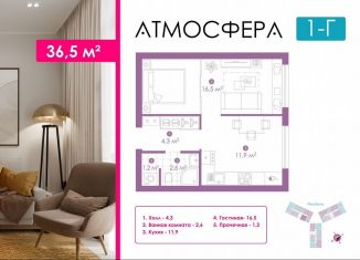 Продажа 1-ком. квартиры, 36.4 м2, Астрахань, улица Бехтерева, 12/4, ЖК Атмосфера