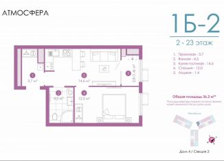 Однокомнатная квартира на продажу, 36.2 м2, Астрахань, улица Бехтерева, 12/4, ЖК Атмосфера