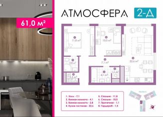 Продажа 2-комнатной квартиры, 60.6 м2, Астрахань, улица Бехтерева, 12/4, ЖК Атмосфера