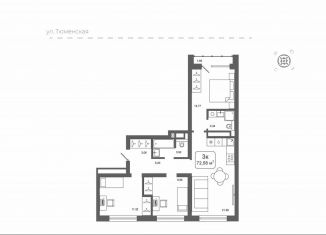 3-ком. квартира на продажу, 72.6 м2, деревня Дударева, улица Сергея Джанбровского, 25