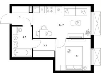 Продам 1-ком. квартиру, 34.3 м2, Москва, станция Бульвар Рокоссовского