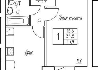 1-комнатная квартира на продажу, 34.5 м2, поселок городского типа Стройкерамика