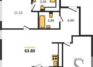 Продаю двухкомнатную квартиру, 63.8 м2, Новосибирск, 1-я Чулымская улица, с19, ЖК Ясный Берег