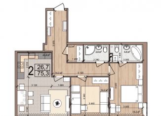 2-ком. квартира на продажу, 75.3 м2, Рязань, 4-й Мервинский проезд, 3