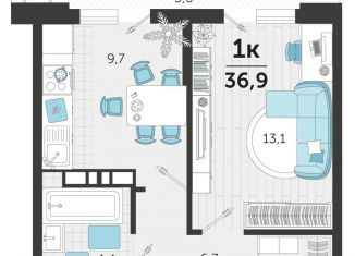 Однокомнатная квартира на продажу, 36.9 м2, Краснодар, улица Автолюбителей, 1Гк1, ЖК Стрижи