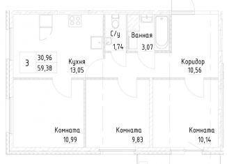 Продажа трехкомнатной квартиры, 61.2 м2, Санкт-Петербург, ЖК Новоорловский, Суздальское шоссе, 22к4