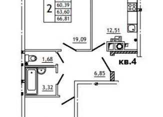 Продаю 2-комнатную квартиру, 66.8 м2, деревня Алтуховка