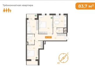 Продажа трехкомнатной квартиры, 83.7 м2, Новосибирск, улица Некрасова, 41, ЖК Огни Сибири