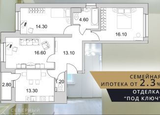 Продается трехкомнатная квартира, 81 м2, Санкт-Петербург, улица Кустодиева, 3к3, метро Проспект Просвещения