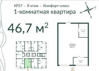 Продажа однокомнатной квартиры, 46.7 м2, Омск, улица Красный Путь, 153Г, ЖК Экопарк