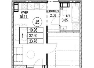 Продам однокомнатную квартиру, 33.8 м2, Кудрово, проспект Строителей, 5к1, ЖК Айди Кудрово 3