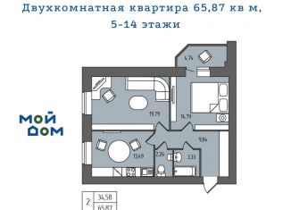 2-ком. квартира на продажу, 66.4 м2, Ульяновск, проспект Гая, 35Б, Железнодорожный район