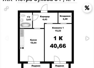 Продается 1-комнатная квартира, 40.7 м2, Барнаул, Октябрьский район, улица Петра Сухова, 34