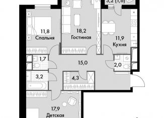 Продаю 3-ком. квартиру, 87.6 м2, посёлок Развилка, ЖК Римский