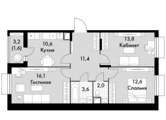 Продается 3-комнатная квартира, 70.1 м2, Люберцы, улица Кирова, 35Б, ЖК Твин Хаус
