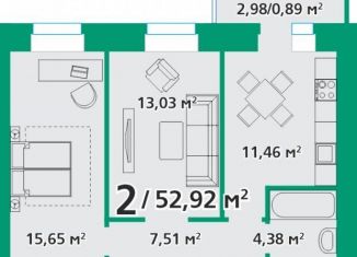 Продается 2-комнатная квартира, 52.9 м2, посёлок городского типа Берёзовка