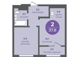 Двухкомнатная квартира на продажу, 37.8 м2, Красноярск, Кировский район, улица Кутузова, 1