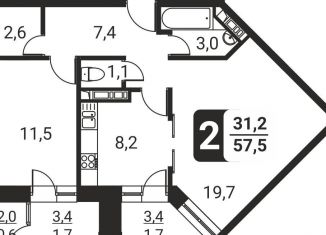 Продаю 2-ком. квартиру, 57.5 м2, посёлок Развилка, жилой комплекс Три Квартала, к11, ЖК Три Квартала