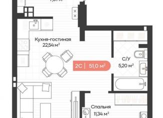 Продажа 2-ком. квартиры, 51 м2, Новосибирск, Ленинградская улица, метро Речной вокзал