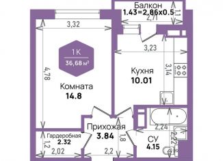 Продам 1-комнатную квартиру, 36.7 м2, Краснодар, Константиновская улица, 5лит6