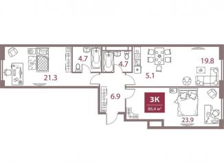 3-комнатная квартира на продажу, 86.4 м2, Москва, метро Раменки, Мичуринский проспект, вл30Б